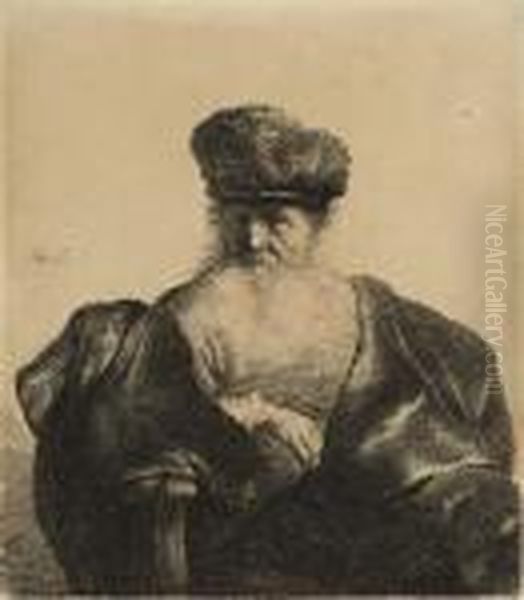 Old Man With Beard, Fur Cap And Velvet Cloak Oil Painting by Rembrandt Van Rijn