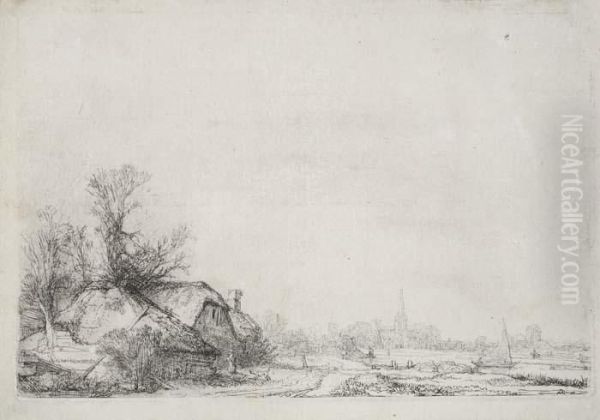 Cottages Beside A Canal: A View Of Diemen Oil Painting by Rembrandt Van Rijn