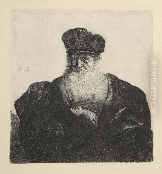 Old Man With Beard, Fur Cap And Velvet Cloak Oil Painting by Rembrandt Van Rijn