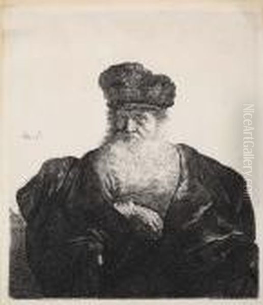 Old Man With Beard, Fur Cap And Velvet Cloak Oil Painting by Rembrandt Van Rijn