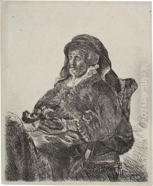 The Artist's Mother Seated, In A Widow's Dress And Blackgloves Oil Painting by Rembrandt Van Rijn