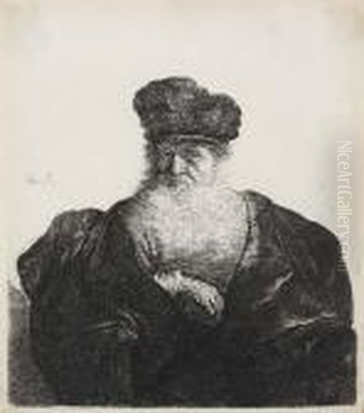 Old Man With Beard, Fur Cap And Velvet Cloak Oil Painting by Rembrandt Van Rijn