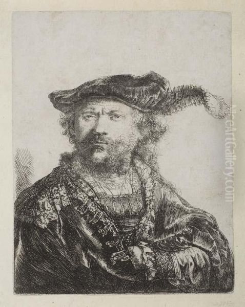 Self Portrait In A Velvet Cap And Plume Oil Painting by Rembrandt Van Rijn