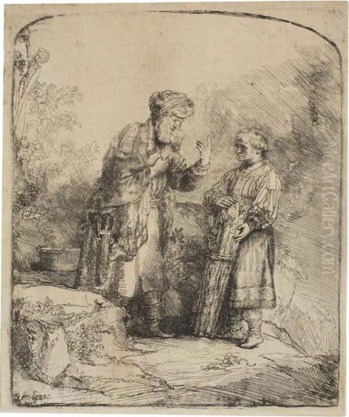 Abraham And Isaac. Oil Painting by Rembrandt Van Rijn