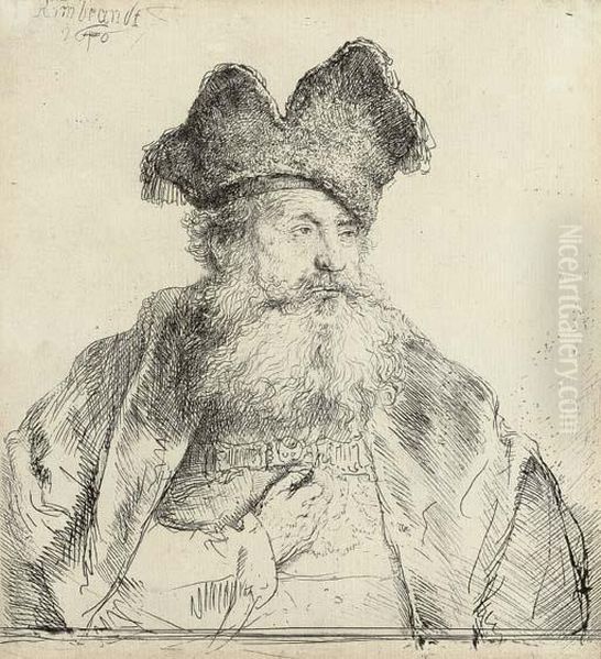 An Old Man With A Divided Fur Cap Oil Painting by Rembrandt Van Rijn