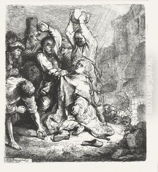 Stoning Of Saint Stephen Oil Painting by Rembrandt Van Rijn