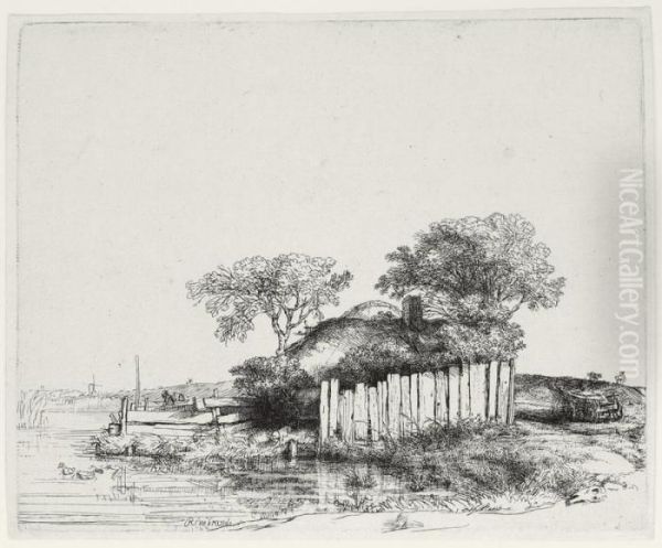 Cottage With A White Paling Oil Painting by Rembrandt Van Rijn