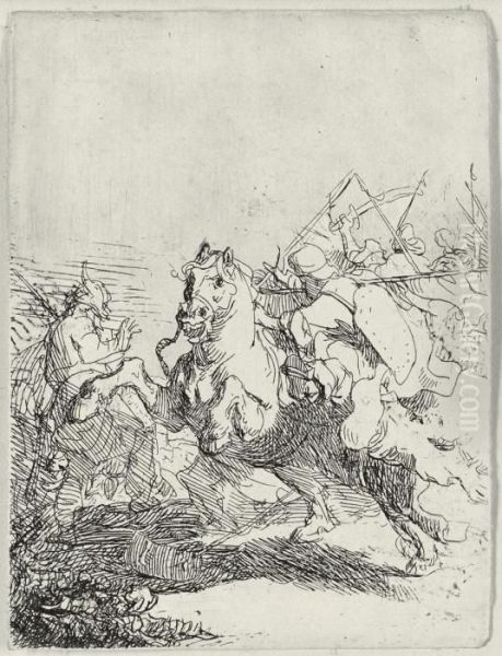 Cavalry Fight Oil Painting by Rembrandt Van Rijn