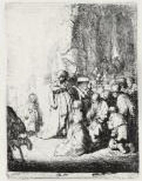 The Presentation In The Temple 
With The Angel: Small Plate (b., Holl. 51; H. 18; Bb. 30-c) Oil Painting by Rembrandt Van Rijn