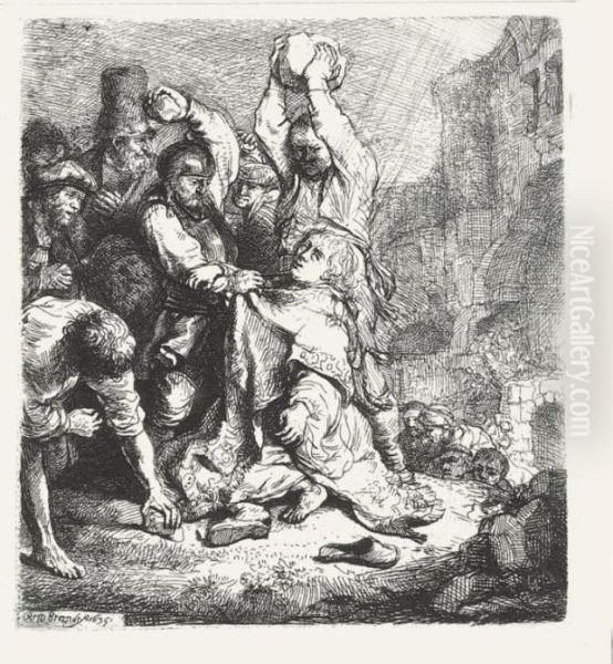 The Stoning Of St. Stephen (b., Holl. 97; H. 125; Bb. 35-a) Oil Painting by Rembrandt Van Rijn