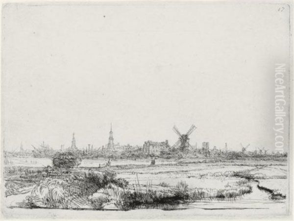 A View Of Amsterdam From The North West (b., Holl. 210; H. 176; Bb. 40-4) Oil Painting by Rembrandt Van Rijn