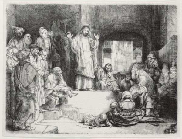 Christ Preaching, ('la Petite Tombe') (b., Holl. 67; H. 256; Bb. 52-2) Oil Painting by Rembrandt Van Rijn