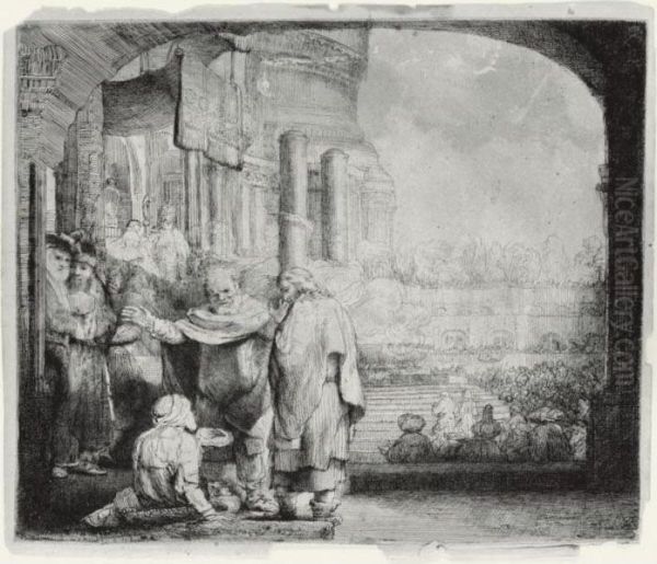 Peter And John Healing The 
Cripple At The Gate Of The Temple (b., Holl. 94; H. 301; Bb. 59-a) Oil Painting by Rembrandt Van Rijn