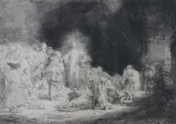 Christ Healing The Sick (the Hundred Guilder Print) Oil Painting by Rembrandt Van Rijn