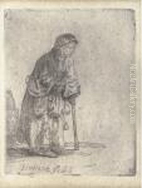 Beggar Woman Leaning On A Stick Oil Painting by Rembrandt Van Rijn