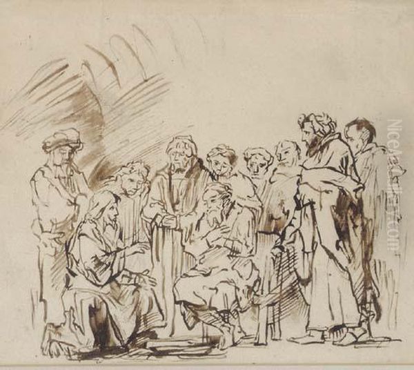 Christ Washing The Feet Of Saint Peter Oil Painting by Rembrandt Van Rijn