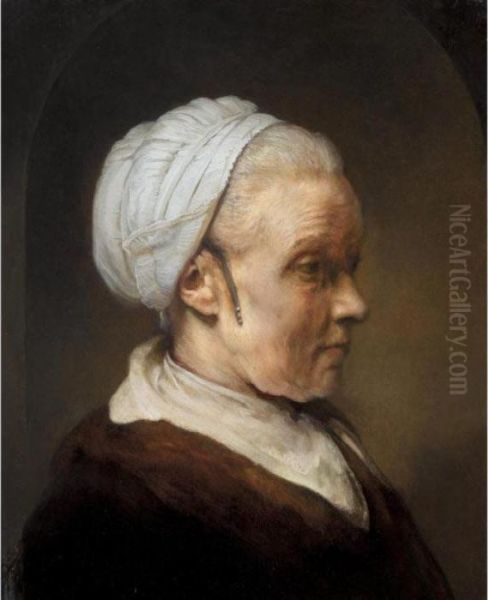 Study Of An Elderly Woman In A White Cap Oil Painting by Rembrandt Van Rijn