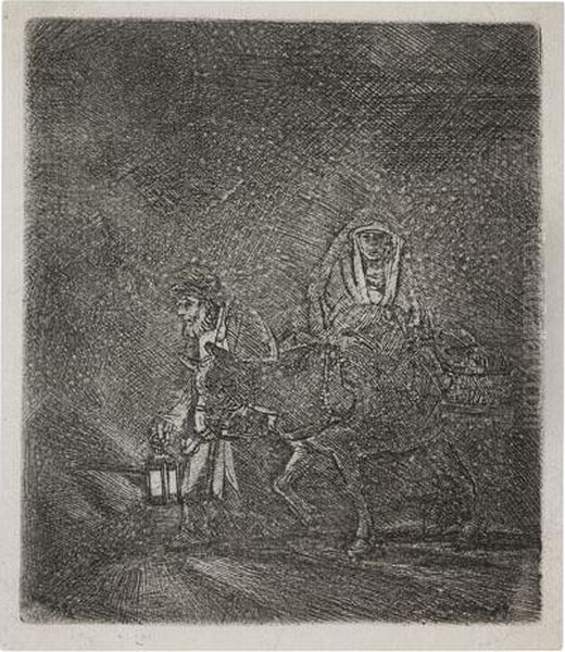 The Flight Into Egypt: A Night Piece Oil Painting by Rembrandt Van Rijn