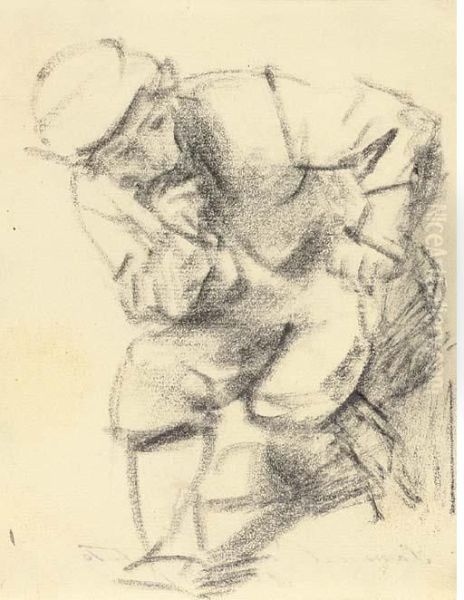 A Seated Man Leaning Forward And Looking To The Right Oil Painting by Rembrandt Van Rijn