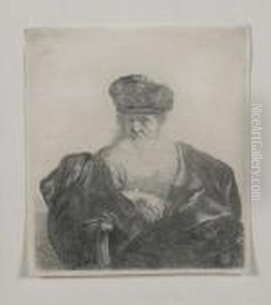 Old Man With Beard, Fur Cap And Velvet Cloak Oil Painting by Rembrandt Van Rijn