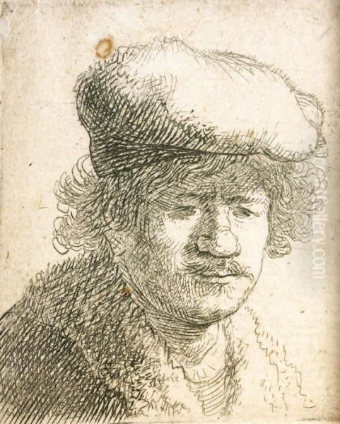 Self Portrait With Cap Pulled Forward by Rembrandt Van Rijn