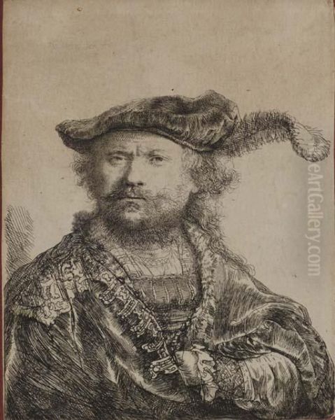 Self Portrait In A Velvet Cap With Plume Oil Painting by Rembrandt Van Rijn