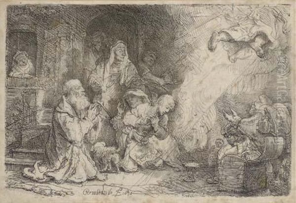 The Angel Departing From The Family Of Tobias Oil Painting by Rembrandt Van Rijn