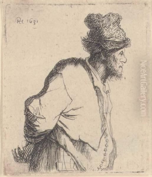 Peasant With His Hands Behind His Back Oil Painting by Rembrandt Van Rijn