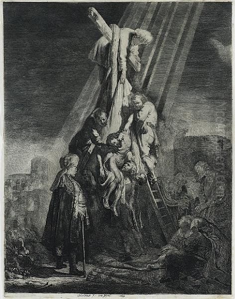 Descent From The Cross: Second Plate (bartsch 81) Oil Painting by Rembrandt Van Rijn