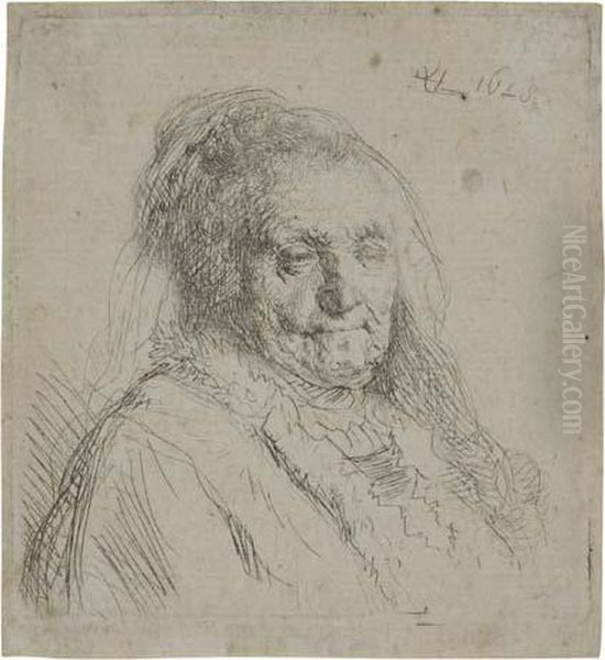 The Artist's Mother, Head And Bust: Three-quartersright Oil Painting by Rembrandt Van Rijn