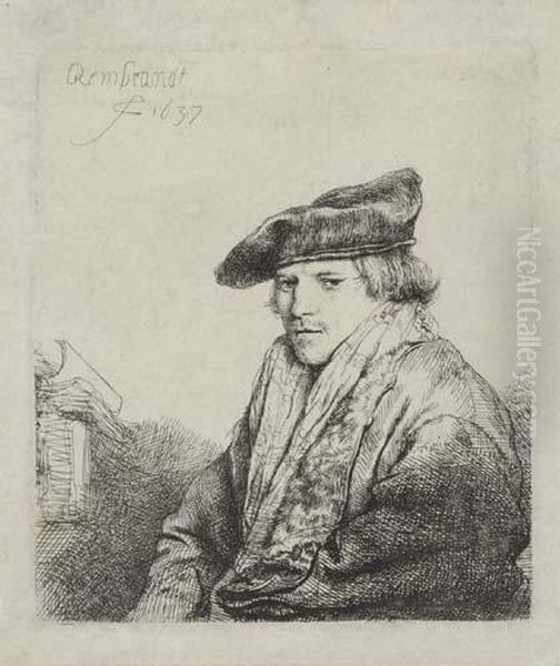 A Young Man In A Velvet Cap by Rembrandt Van Rijn