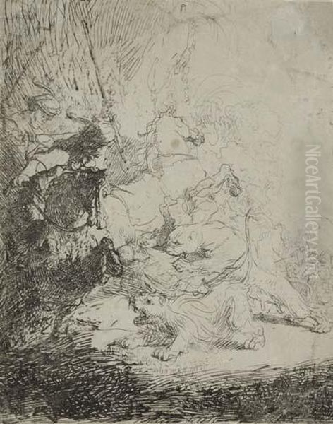 The Small Lion Hunt Oil Painting by Rembrandt Van Rijn