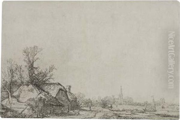 Cottage Beside A Canal: A View Of Diemen Oil Painting by Rembrandt Van Rijn