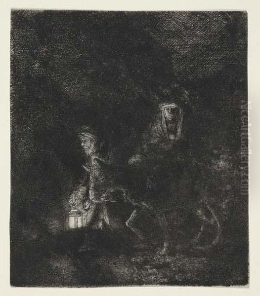 The Flight Into Egypt: A Night Piece Oil Painting by Rembrandt Van Rijn