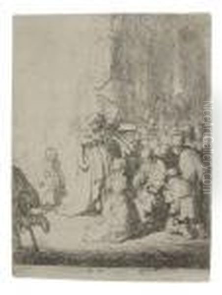 The Presentation In The Temple With An Angel: Smallplate Oil Painting by Rembrandt Van Rijn