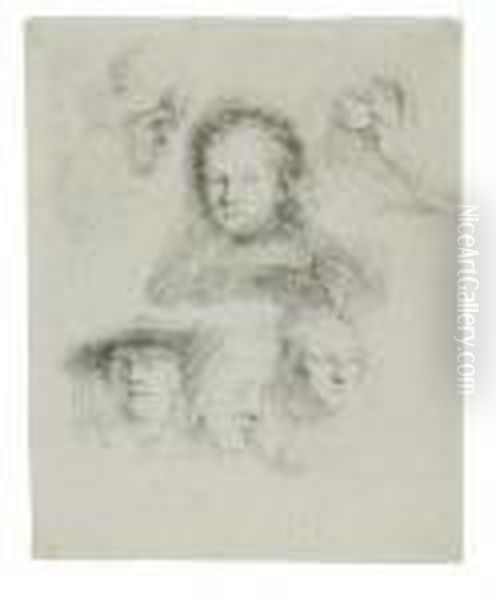 Studies Of The Studies: Head Of Saskia And Others Oil Painting by Rembrandt Van Rijn