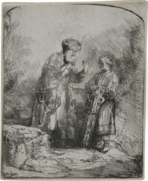 Abraham And Isaac Oil Painting by Rembrandt Van Rijn