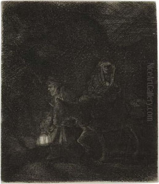 The Flight Into Egypt: A Night Piece Oil Painting by Rembrandt Van Rijn