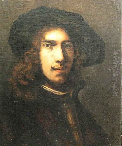 A Portrait Of A Man Wearing A Black Beret Oil Painting by Rembrandt Van Rijn