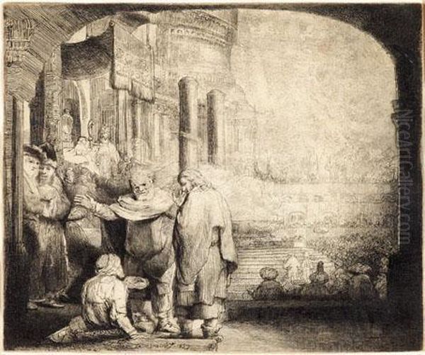 Peter And John Healing The Cripple At The Gate Of The Temple Oil Painting by Rembrandt Van Rijn