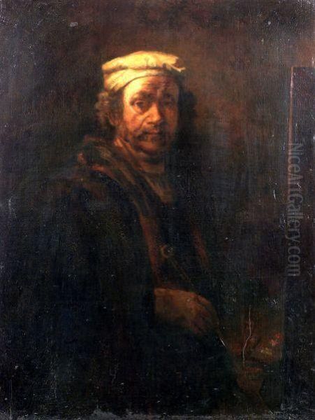 Self-portrait At The Easel. Oil Painting by Rembrandt Van Rijn