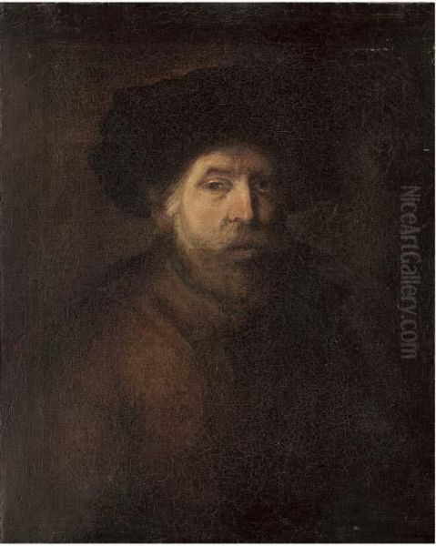 Portrait Of A Gentleman, Bust-length, Wearing A Black Cap Oil Painting by Rembrandt Van Rijn