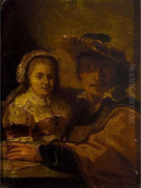 A Selfportrait Of Rembrandt And His Wife Saskia Oil Painting by Rembrandt Van Rijn