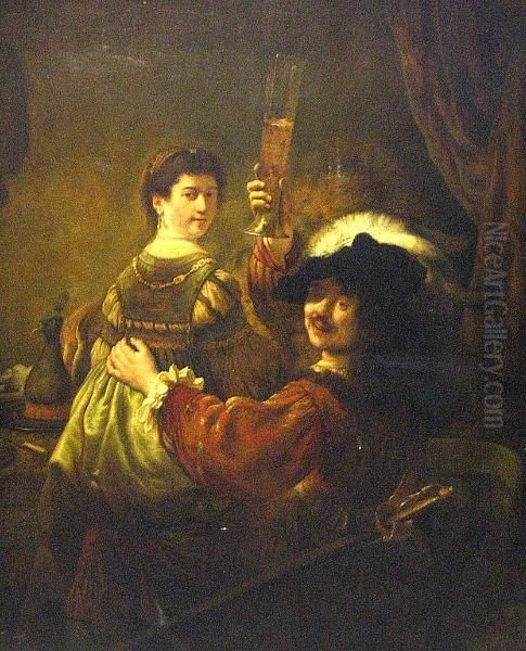 Self Portrait With Saskia In The Parable Of The Prodigal Son Oil Painting by Rembrandt Van Rijn