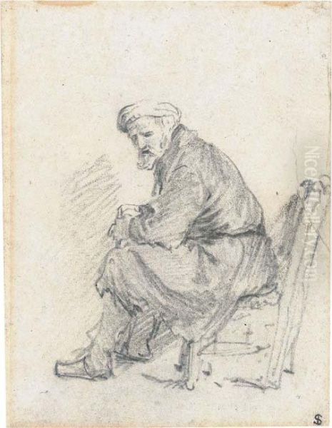 An Old Man Wearing A Turban Seated In Profile To The Left Oil Painting by Rembrandt Van Rijn