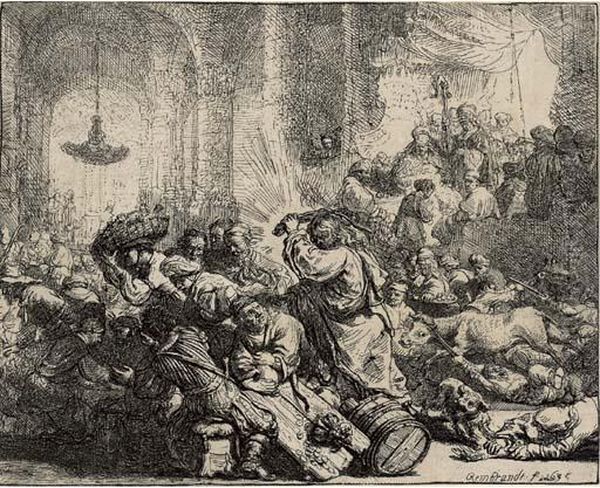 Christ Driving The Money-changers From The Temple (b., Holl. 69; H. 126) Oil Painting by Rembrandt Van Rijn