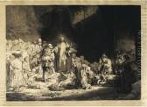 Christ Healing The Sick: 'the Hundred Guilder Print' Oil Painting by Rembrandt Van Rijn