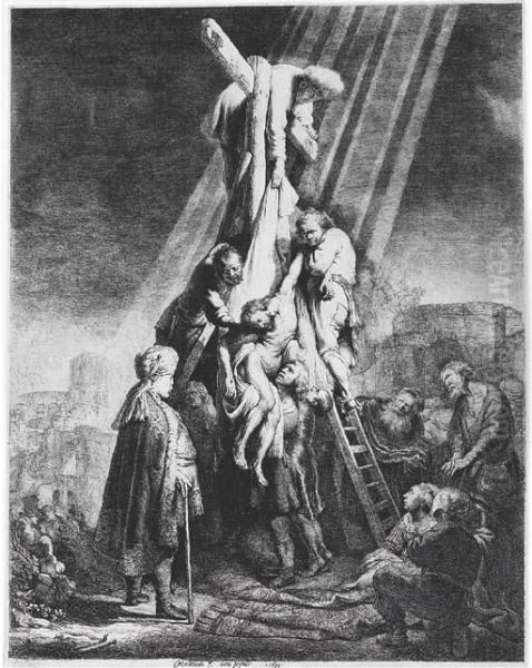 The Descent From The Cross: Second Plate (b., Holl. 81; H. 103) Oil Painting by Rembrandt Van Rijn