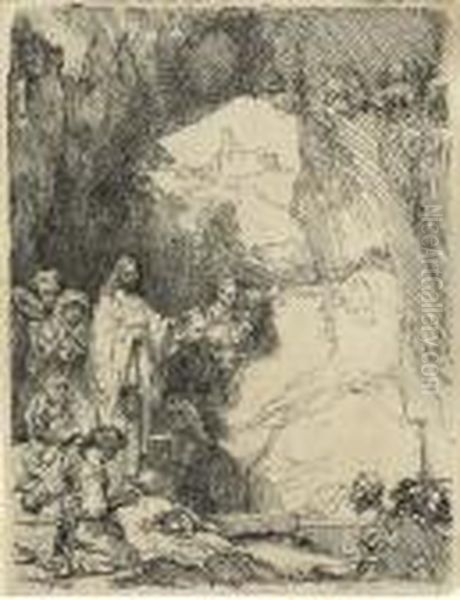 The Raising Of Lazarus: Small Plate Oil Painting by Rembrandt Van Rijn