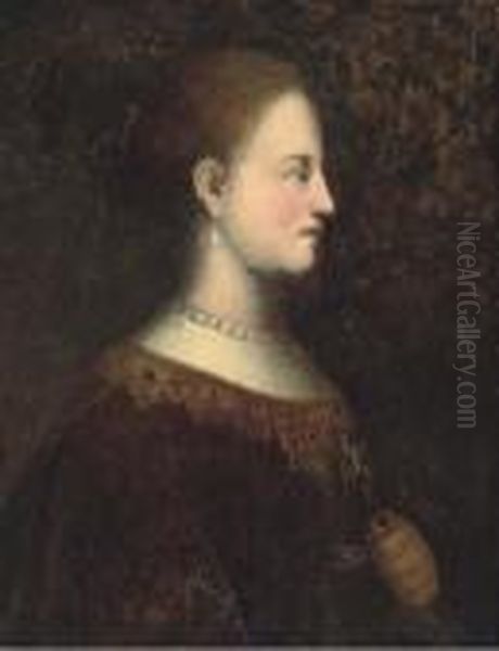 Portrait Of A Lady, Quarter-length, In A Brown Dress With Goldembroidery Oil Painting by Rembrandt Van Rijn